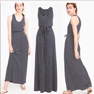 J Crew Striped Maxi Dress with Tie Waist